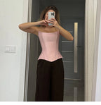 Weird Puss Sweet Cool Spicy Girl Date  Style Slim Fit Tube Top Tank Top Women Fashion Slimming Versatile Top