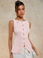 Gold Single-Button Sleeveless Knitted Vest Top Cross-Border Style Elegant Commute Fashion for Women in 2026 Spring Season