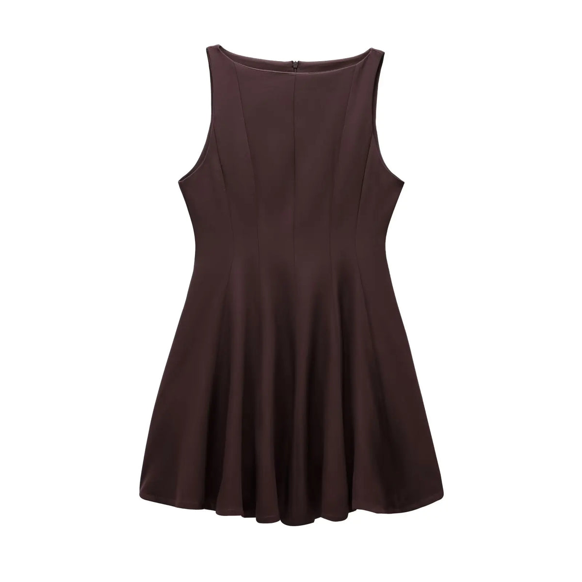 HH Women Summer Sexy Sleeveless Solid Casual Mini Dress Female Vintage Chic High Street Slim Rear Zipper Pleated Dress
