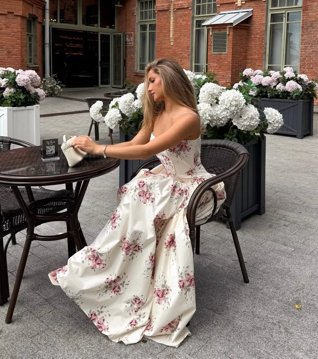 YENKYE Sexy Spaghetti Straps Floral Print Long Dress For Women Summer Boho Vacation Party Dresses Maxi Sundress