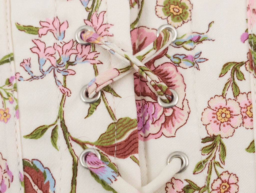2026 Summer Women's French Elegant Sleeveless Lace-up Wrap Frock Gown Lady Vintage Backless Floral Print Cropped Mini Dresses