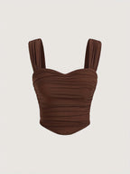 A lady's brown, elegant and noble, backless, sexy solid color halter top