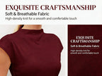 Hot Mock Neck Stretchy Slim Fit Burgundy Cap Sleeve Top, Blouse for Women Office & Daily