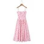 Summer New Gentle Sweet Floral Long Dress Vacation Style Wrap Waist Strapless Cotton Polyester Gown High Waist Maxi Dress