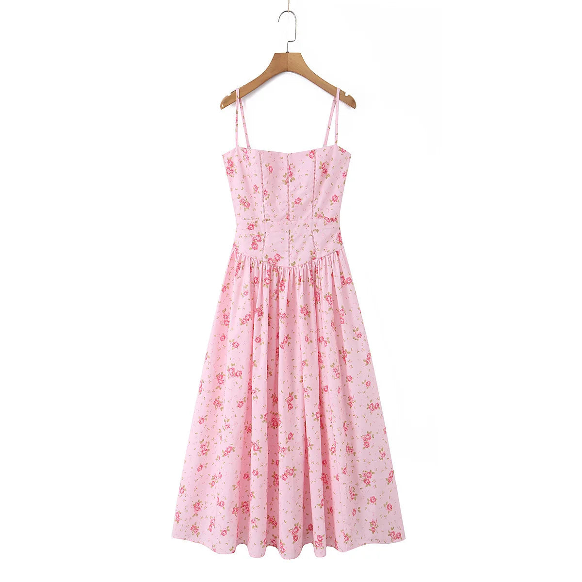 Summer New Gentle Sweet Floral Long Dress Vacation Style Wrap Waist Strapless Cotton Polyester Gown High Waist Maxi Dress