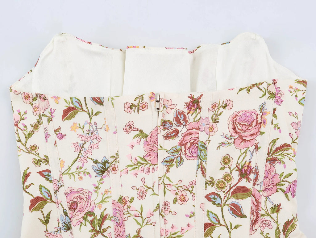 2026 Summer Women's French Elegant Sleeveless Lace-up Wrap Frock Gown Lady Vintage Backless Floral Print Cropped Mini Dresses