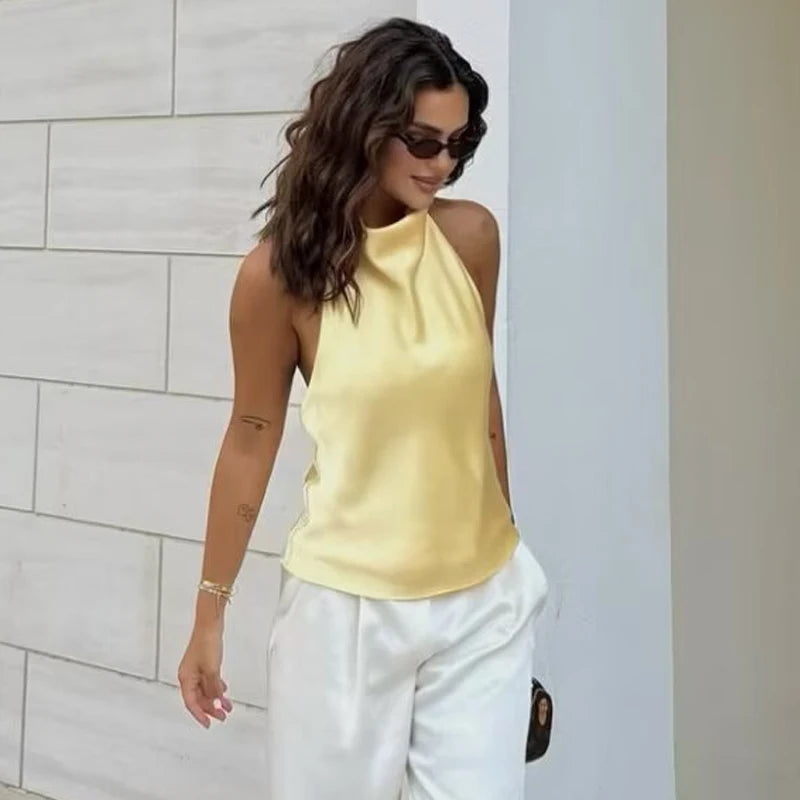 Women Halter Satin Women Tops