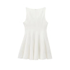 HH Women Summer Sexy Sleeveless Solid Casual Mini Dress Female Vintage Chic High Street Slim Rear Zipper Pleated Dress
