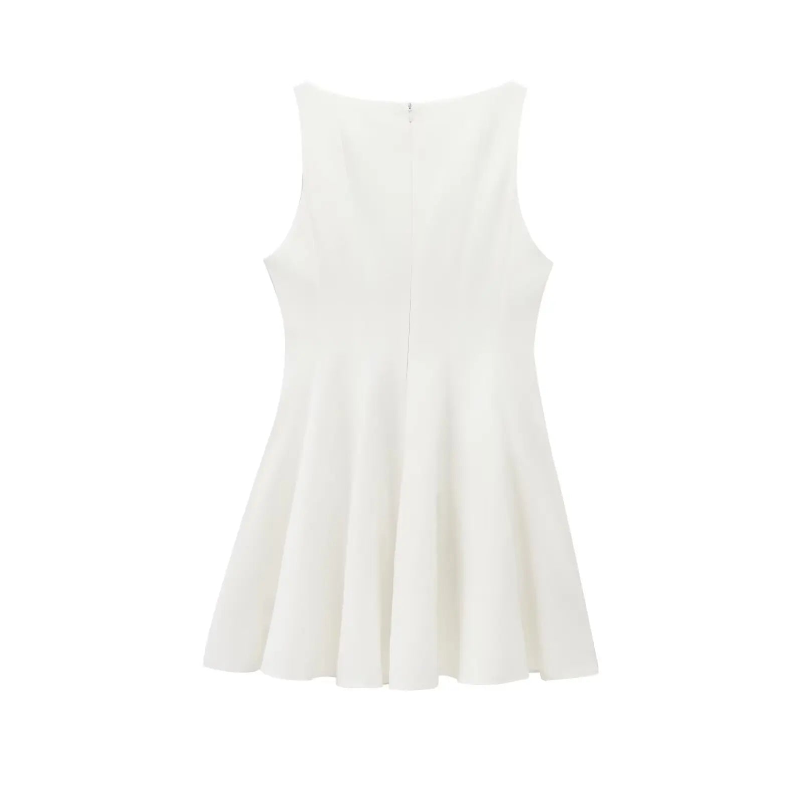 HH Women Summer Sexy Sleeveless Solid Casual Mini Dress Female Vintage Chic High Street Slim Rear Zipper Pleated Dress