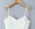 Sweet Girl Lace Spliced Floral Print Sexy Spaghetti Straps Dress Women V Neck Low Waist A-line Mini Summer Dresses Party Vestido