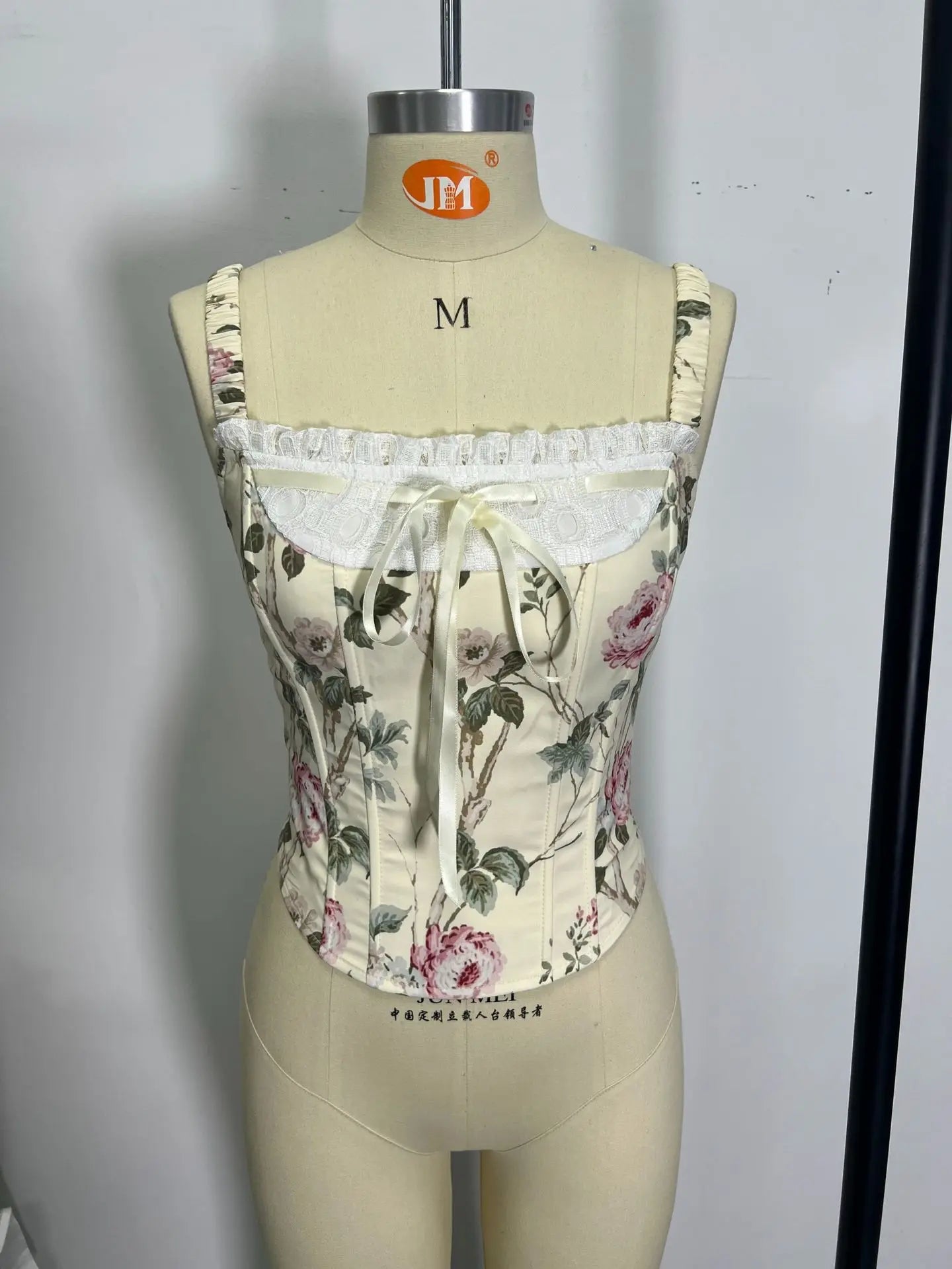 Women's Country Floral Printing Cut-Out Lacing Design Bustier Tops Waistband Sexy Short Underwear Top for Ladies