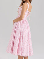 2026 girl-style daily casual floral pattern dress with open back and waist, lace trim, fashionable and elegant suspender dress.