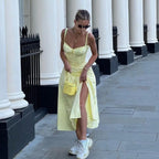 Sexy Pink Corset Midi Sun Dress Women's Lace Up Slit Dresses Female Bandage Sundress White Black Blue Yellow Red 2025 Summer New