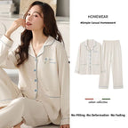 Spring Autumn Loose Long Sleeve Sleepwear Thin Home Clothes Set for Women Cotton Comfortable Home Suit Large Size Options