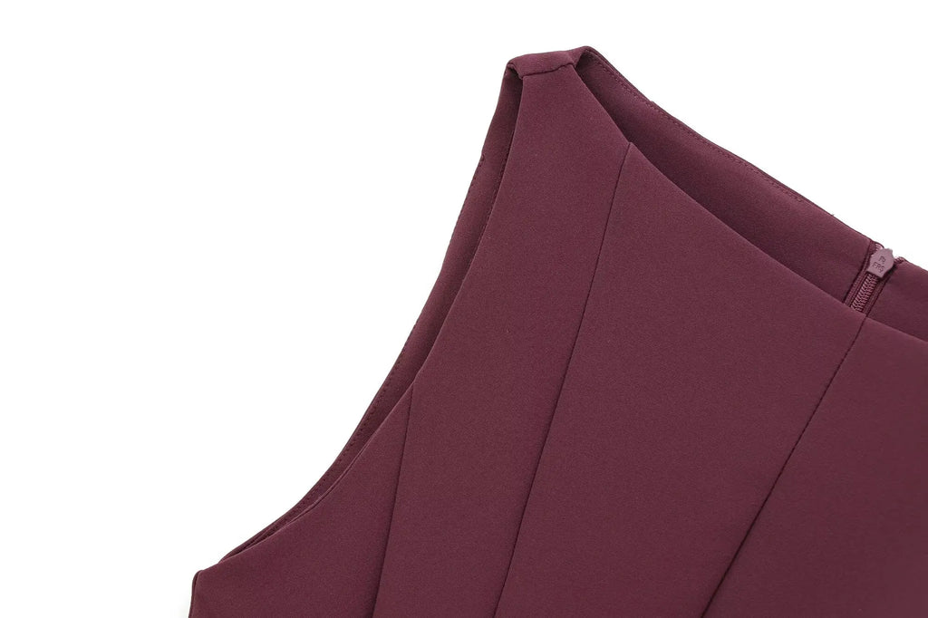 HH Women Summer Sexy Sleeveless Solid Casual Mini Dress Female Vintage Chic High Street Slim Rear Zipper Pleated Dress
