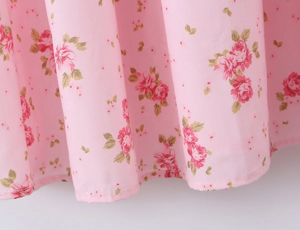 Summer New Gentle Sweet Floral Long Dress Vacation Style Wrap Waist Strapless Cotton Polyester Gown High Waist Maxi Dress