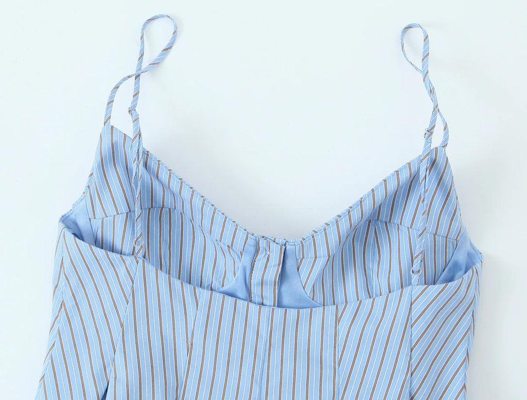 DEEABAE Korean Style Contrast Striped Vest Suspenders Summer Slim Fit Single-breasted Outer Wear Layered Top