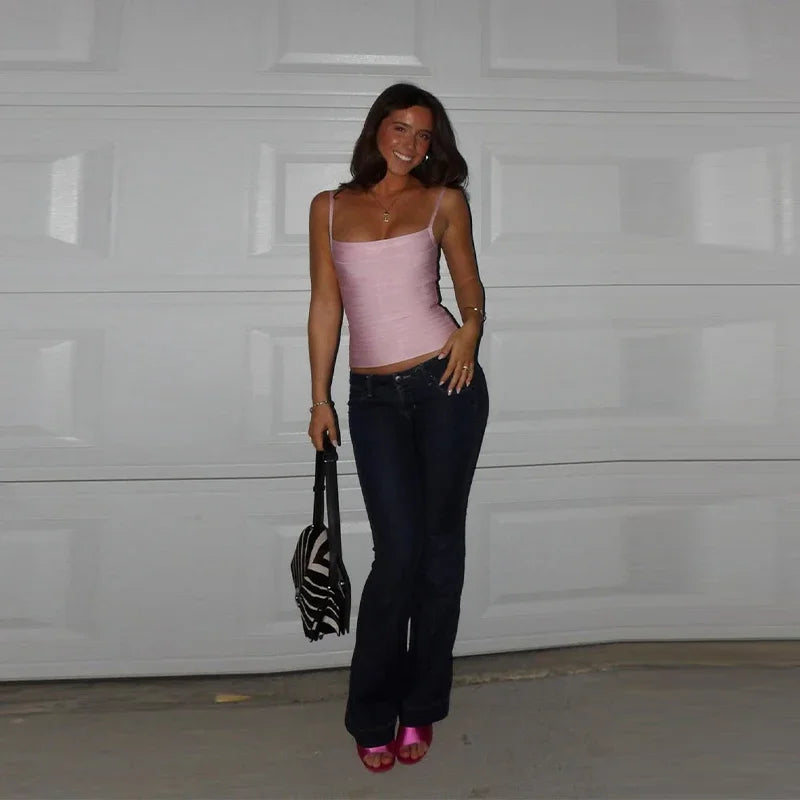 Waist-cinching Backless Back Zipper Bandage Tops Solid Color Adjustable Shoulder Strap Top Slim 2026 Sexy Party Club Outfits