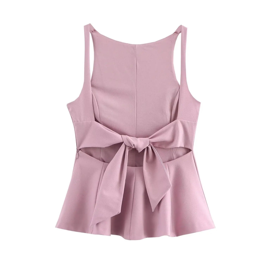 BSAY Top for Women Fashion Autumn Winter New Backless Bow Side Zip Blouse Street Clothing Vest Tank Chic Ladies Crop Tops Mujer