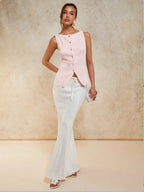 Gold Single-Button Sleeveless Knitted Vest Top Cross-Border Style Elegant Commute Fashion for Women in 2026 Spring Season