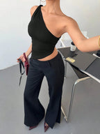 Women's Sexy One Shoulder Asymmetry Hem Crop Top Shoulder Knot Desigh Backless Slim Fit Cami Top streetwear 2025 Summer