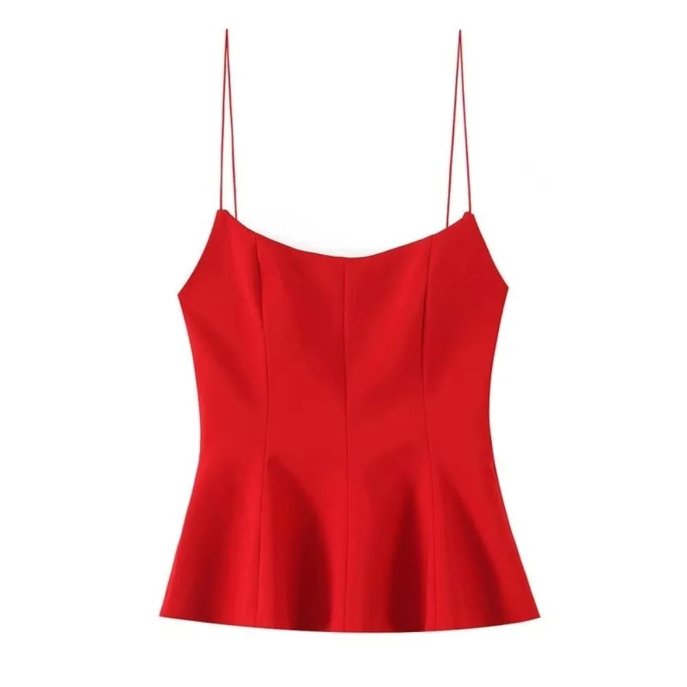 Y2K Slim Fit Crop Top Sleeveless Solid Color Camisole Top Elastic Flared Hem Open Back Top Women Spring Summer Streetwear