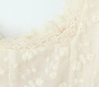 2024 Apricot Spliced Lace Bow Ruched Chest Embroidery Sexy Corset Women Summer Tank Tops Pleated Slim Through Buttons Crop Top