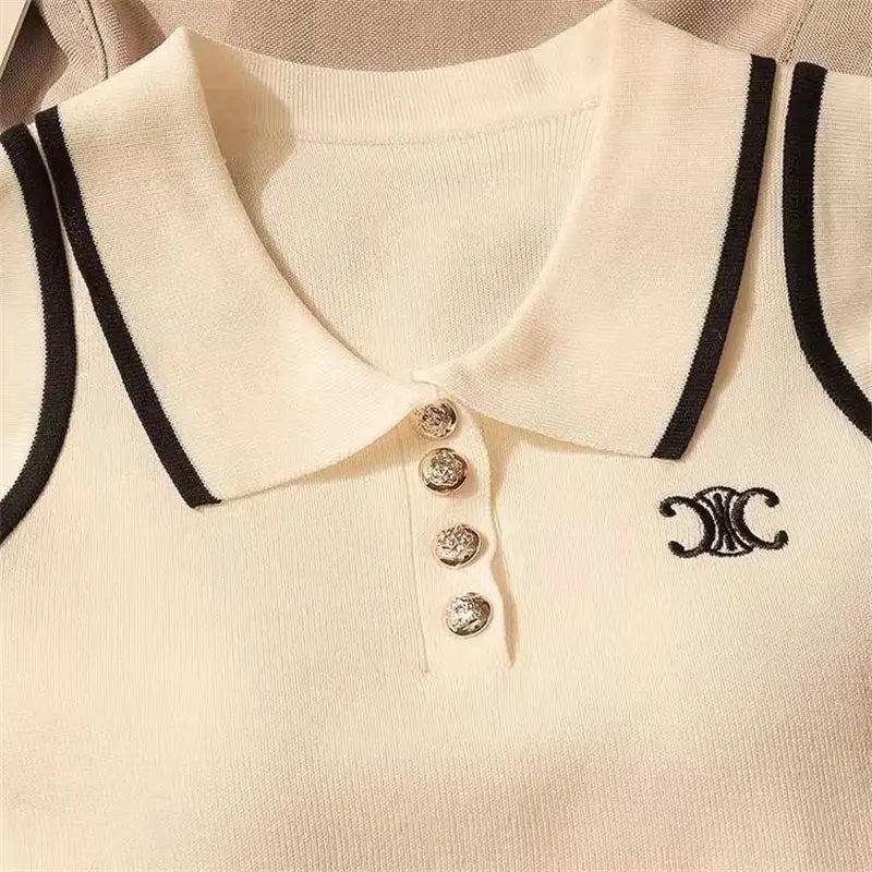 Women Summer Simplicity Office Lady Solid Color Polo Collar Knitting Tank Top Ladies Fashion All-match Trend Sleeveless Tops