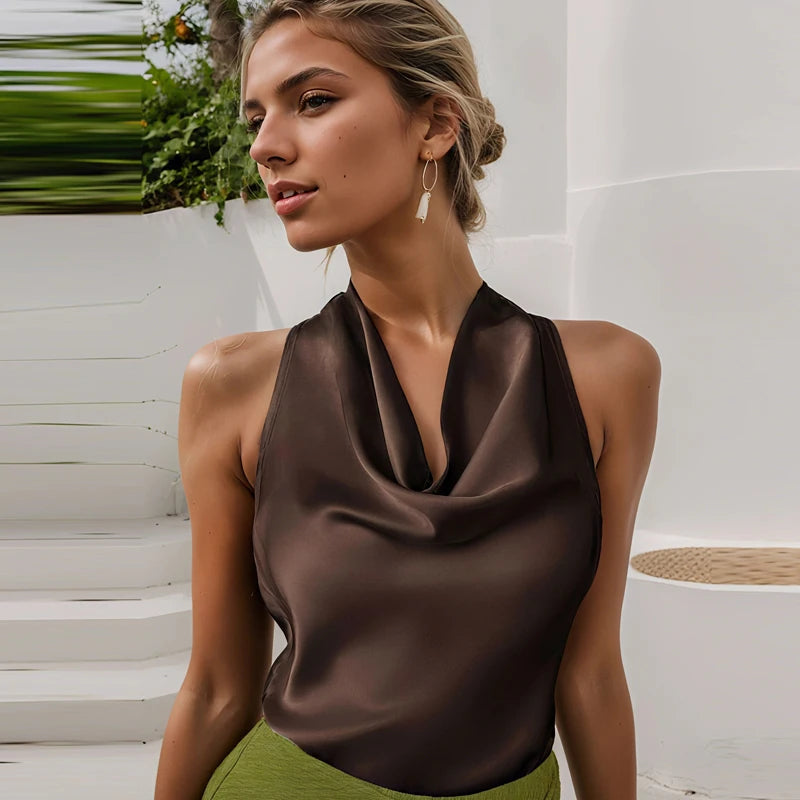 Women Halter Satin Women Tops