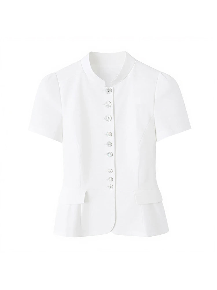 TFMLN Women's Striped Shirt Chic Short Sleeve High Street Commuting Style Slim Fit Fashion Ladies Short Sleeve Tops Summer New