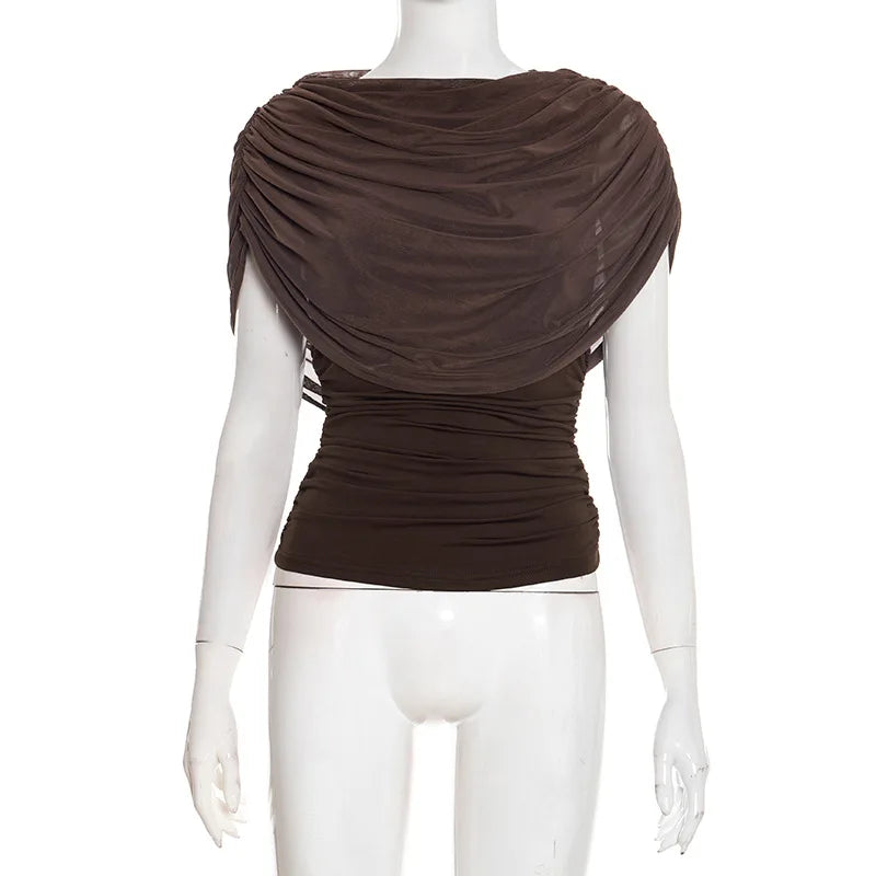 2026 Summer European and American Style Women's New Scarf Collar Draped Sleeveless Slim Top