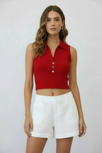 Zjaiss 2026 Spring Summer Slim Versatile Camisole Women's Polo Lapel Tank Tops Vest Ice Silk Knit Sleeveless Tops