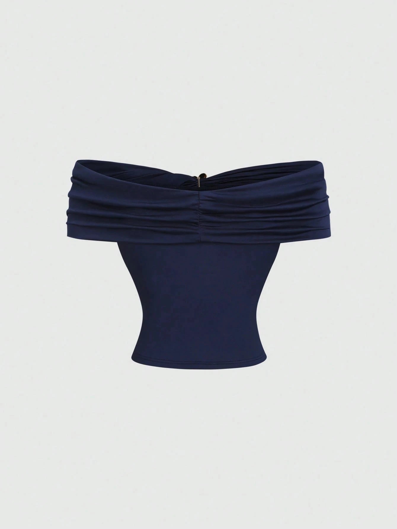Women's Sexy Off-Shoulder Pleating Metal Buckle Decor Crop Top Casual Slim Fit Strapless Solid Color Top Summer 2026