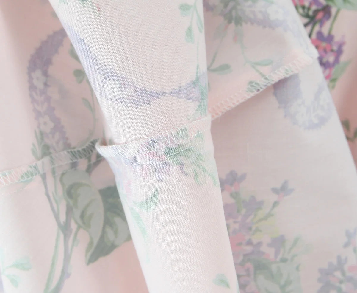 2025 Romantic Pink Floral Print Bow Ruched Bra Chest Sling Dress Women Low Waist Fold Swing Lace Lining Midi Long Dresses Robe