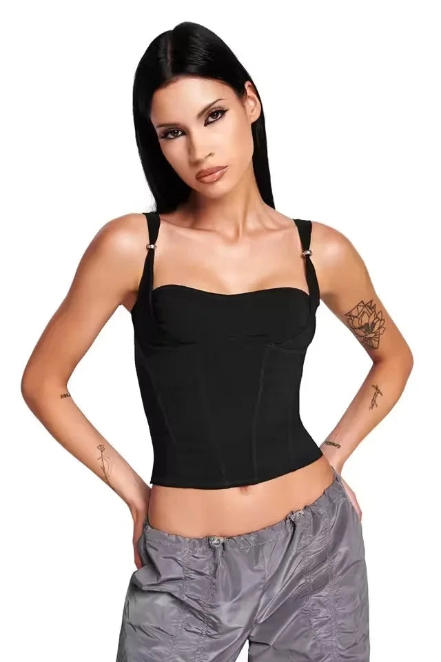 Boho Inspired black Stretchy comfy corset top Adjustable straps Bodycon fit summer Camis tops new sexy women tank tops Y2k tops