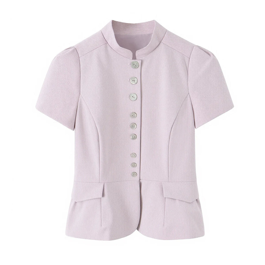 TFMLN Women's Striped Shirt Chic Short Sleeve High Street Commuting Style Slim Fit Fashion Ladies Short Sleeve Tops Summer New