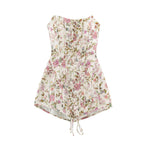 2026 Summer Women's French Elegant Sleeveless Lace-up Wrap Frock Gown Lady Vintage Backless Floral Print Cropped Mini Dresses