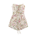 2026 Summer Women's French Elegant Sleeveless Lace-up Wrap Frock Gown Lady Vintage Backless Floral Print Cropped Mini Dresses