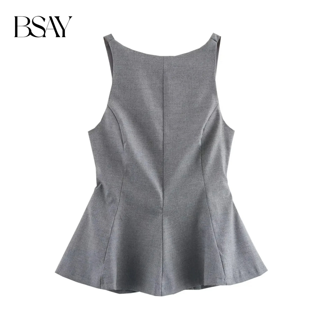 BSAY Top for Women Fashion Autumn Winter New Backless Bow Side Zip Blouse Street Clothing Vest Tank Chic Ladies Crop Tops Mujer