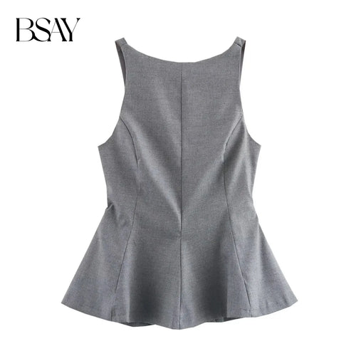 BSAY Top for Women Fashion Autumn Winter New Backless Bow Side Zip Blouse Street Clothing Vest Tank Chic Ladies Crop Tops Mujer