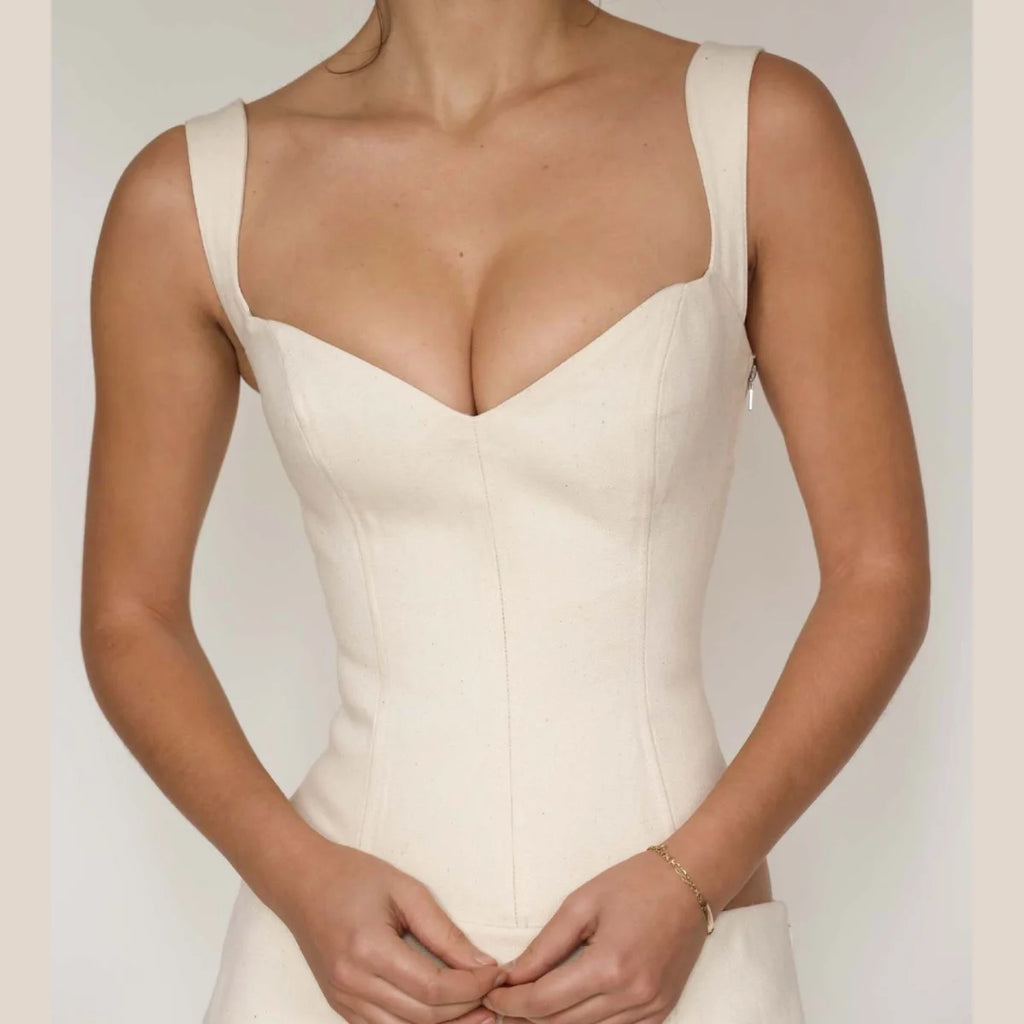 100% Cotton Corset Top Women Breathable Slim Bustier Front Zipper Double Straps Faja Moldeadora Elegant Office Daily Wear Vest
