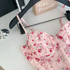 Sweet Spicy Floral Print Crop Top Women's Summer Pure Desire Versatile Bell Bottom Sleeveless Vest Belted Waist Halter Neck