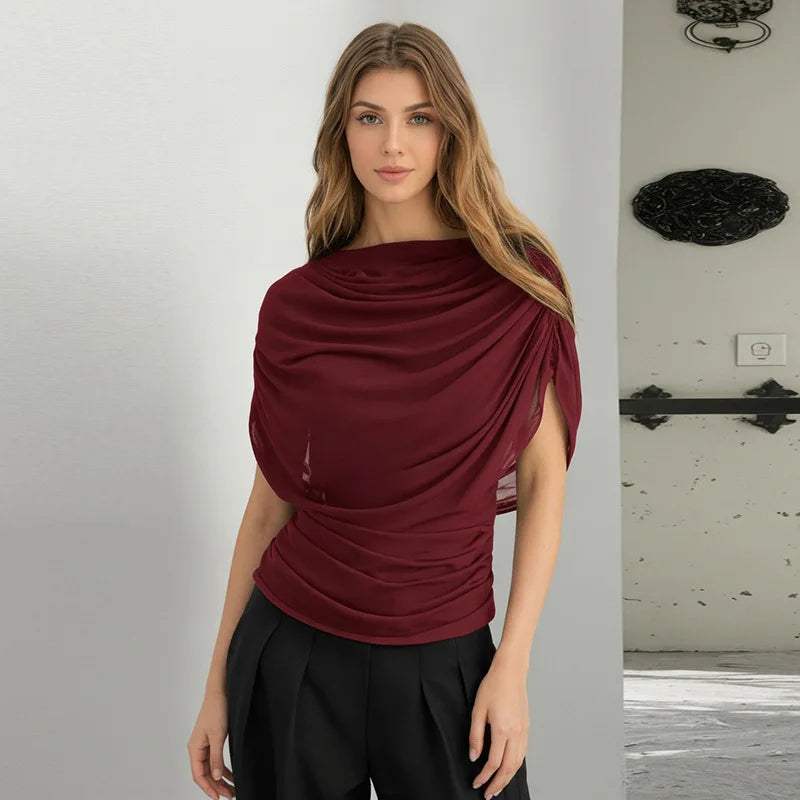 2026 Summer European and American Style Women's New Scarf Collar Draped Sleeveless Slim Top