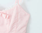 Women Sexy Pink White Jacquard Floral Bow Lacing Up Sling Dress Low Waist Spliced Lace Ball Gown Mini Dresses Party Robe