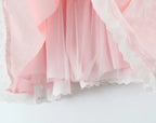 Women Sexy Pink White Jacquard Floral Bow Lacing Up Sling Dress Low Waist Spliced Lace Ball Gown Mini Dresses Party Robe