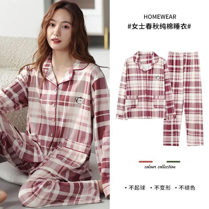 Spring Autumn Loose Long Sleeve Sleepwear Thin Home Clothes Set for Women Cotton Comfortable Home Suit Large Size Options