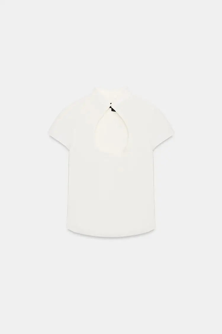 Summer New Women's Casual Style Short Sleeve Zhongshan Collar Polka Dot Slit Top Skin-friendly Breathable Polyester Fiber