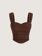 A lady's brown, elegant and noble, backless, sexy solid color halter top
