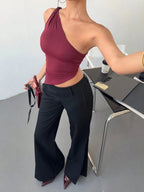 Women's Sexy One Shoulder Asymmetry Hem Crop Top Shoulder Knot Desigh Backless Slim Fit Cami Top streetwear 2025 Summer