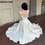 ReddaChic Backless Bow Long Women Dress Elegant Simple Square Neck Ruffle Tank Party Gown Wedding Guest Cutecore Summer Clothes